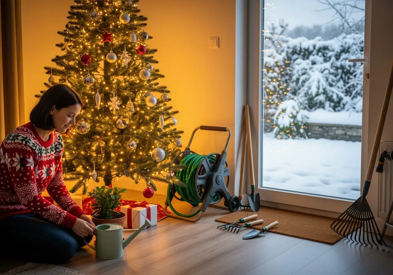 Bevattning och slangsystem i trädgård