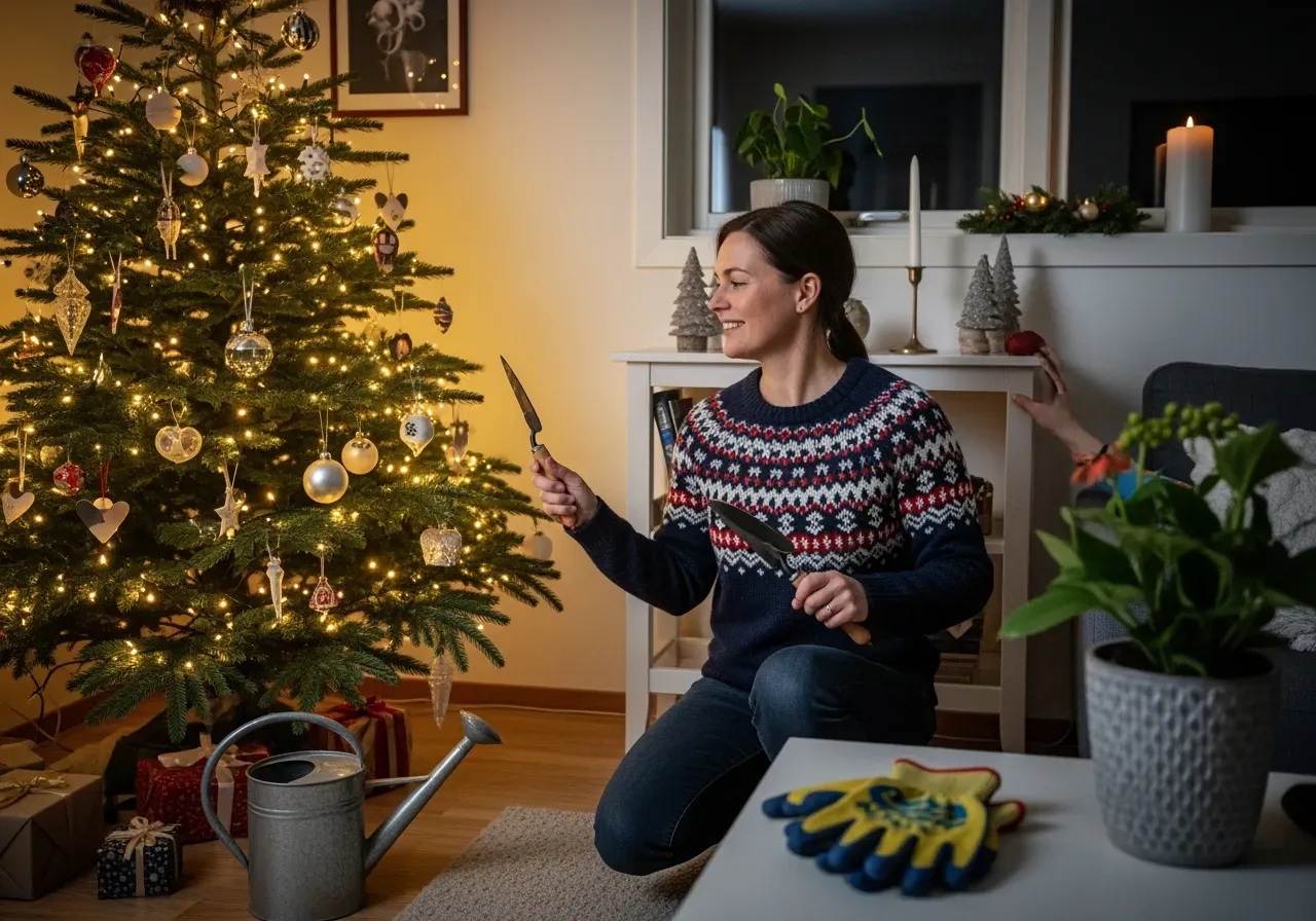 Säker vattning och kablar vid julgran