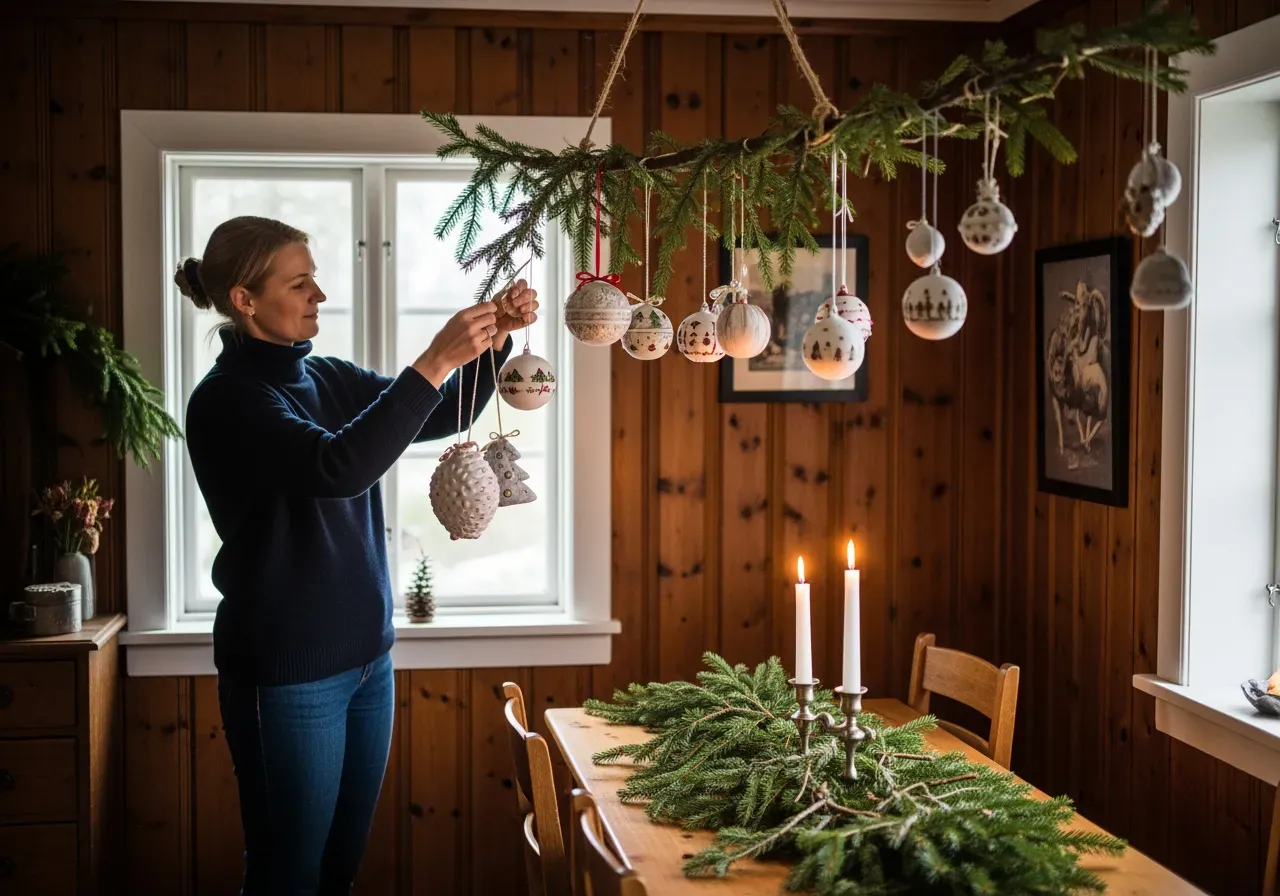 Julgran med fot belysning och tillbehör