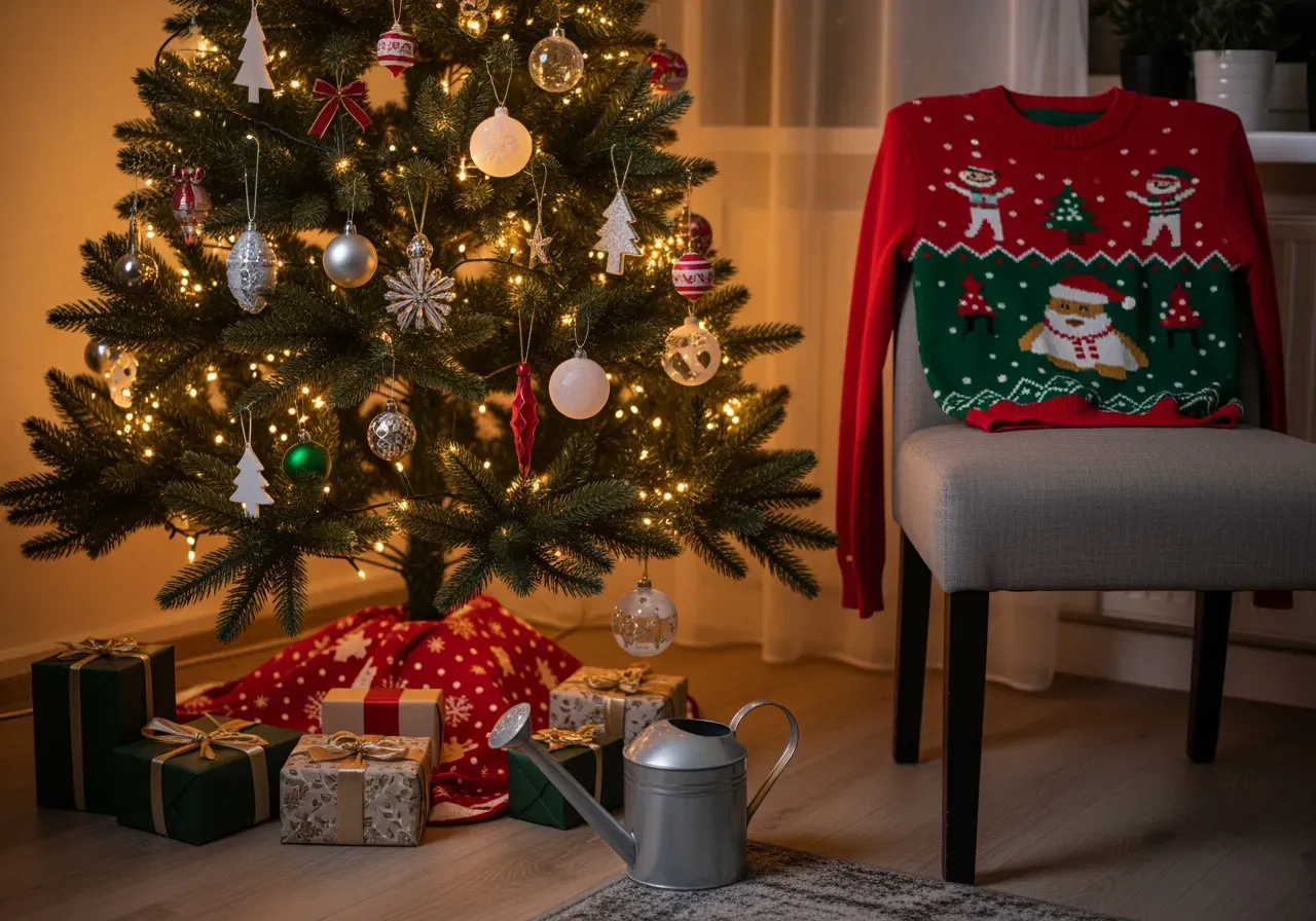 Julig dukning och paket med glitter