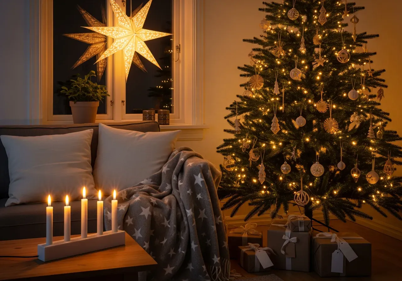 Hängande stjärnor i julgranen