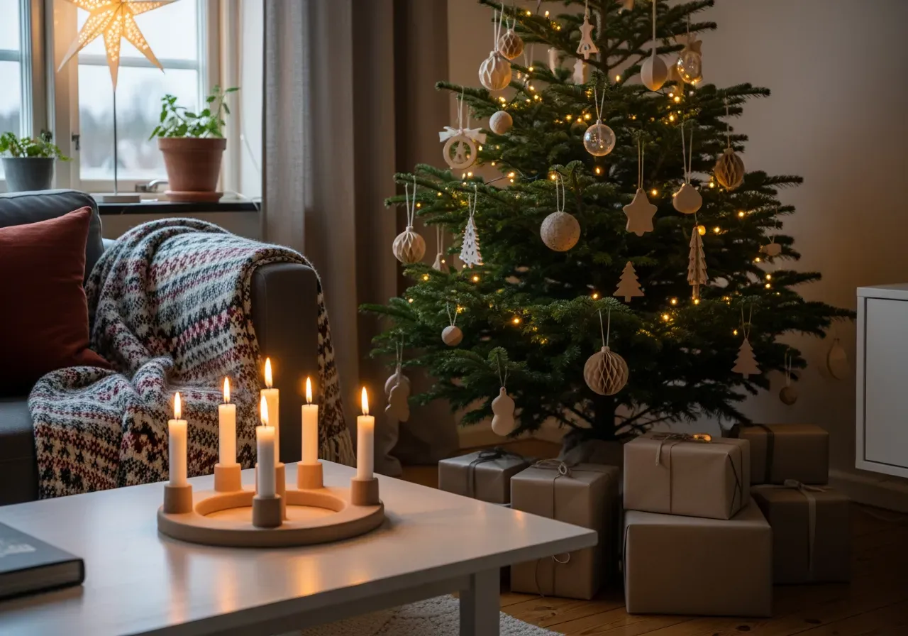 Julpynt med kulor glitter och stjärnor